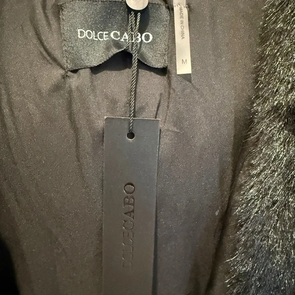 NWT Dolce Cabo Black Faux Fur Vest with hood